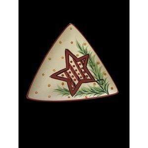 Vintage Gail Pittman Christmas Triangle Ceramic Salad Plate Star Ornament USA 01